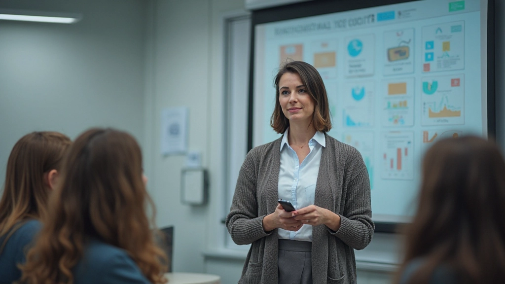 Преподаватель демонстрирует образовательный софт студентам в аудитории с интерактивной доской