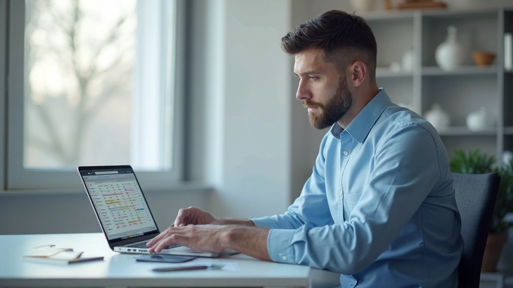 Профессиональный снимок рабочего стола с финансовыми данными на экране ноутбука