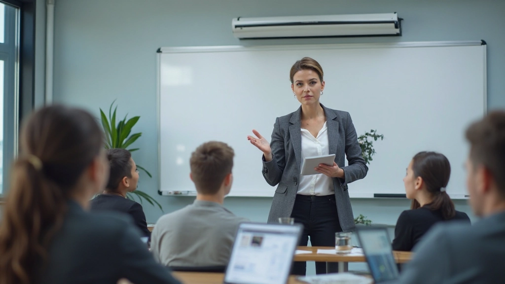 Преподаватель демонстрирует образовательный софт студентам в аудитории с интерактивной доской