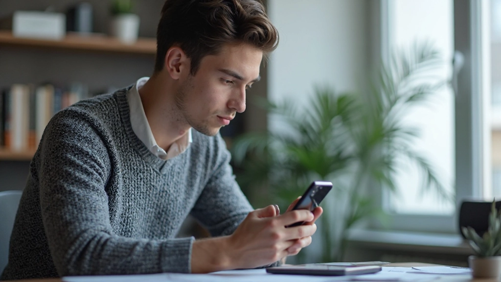 Молодой человек проверяет параметры безопасности и конфиденциальности на смартфоне
